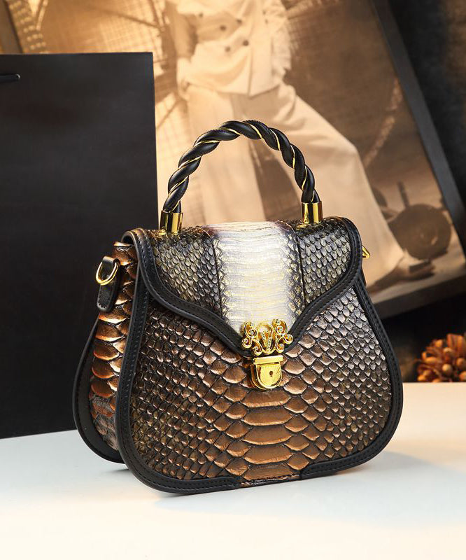 Classy Stylish Gold Embossed Calf Leather Tote Handbag - Omychic