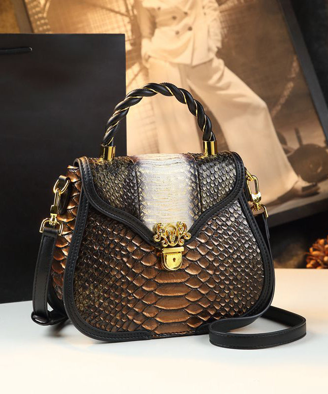 Classy Stylish Gold Embossed Calf Leather Tote Handbag - Omychic