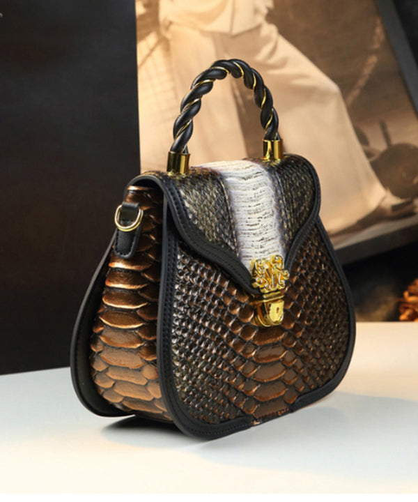 Classy Stylish Gold Embossed Calf Leather Tote Handbag - Omychic
