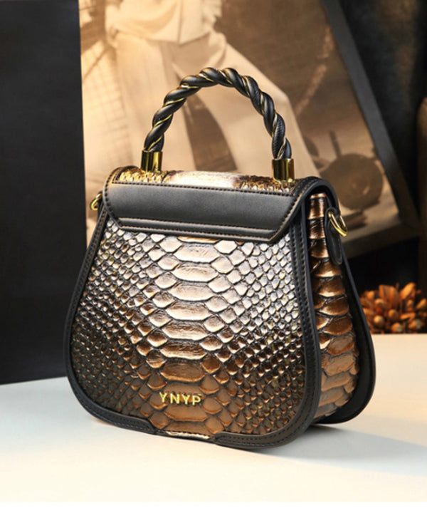 Classy Stylish Gold Embossed Calf Leather Tote Handbag - Omychic