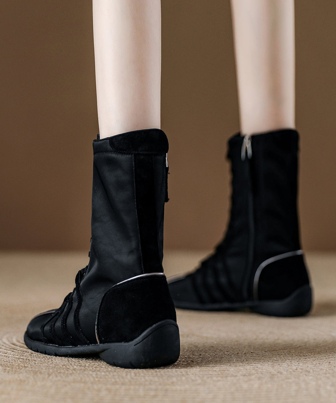 Classy Suede Splicing Boots Lace Up Brown Cowhide Leather