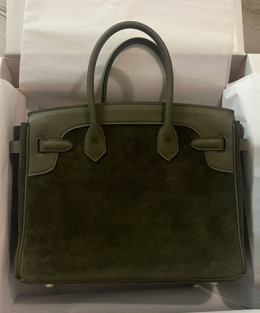Classy Tea Green Solid Durable Large Capacity Fine Suede Tote Handbag