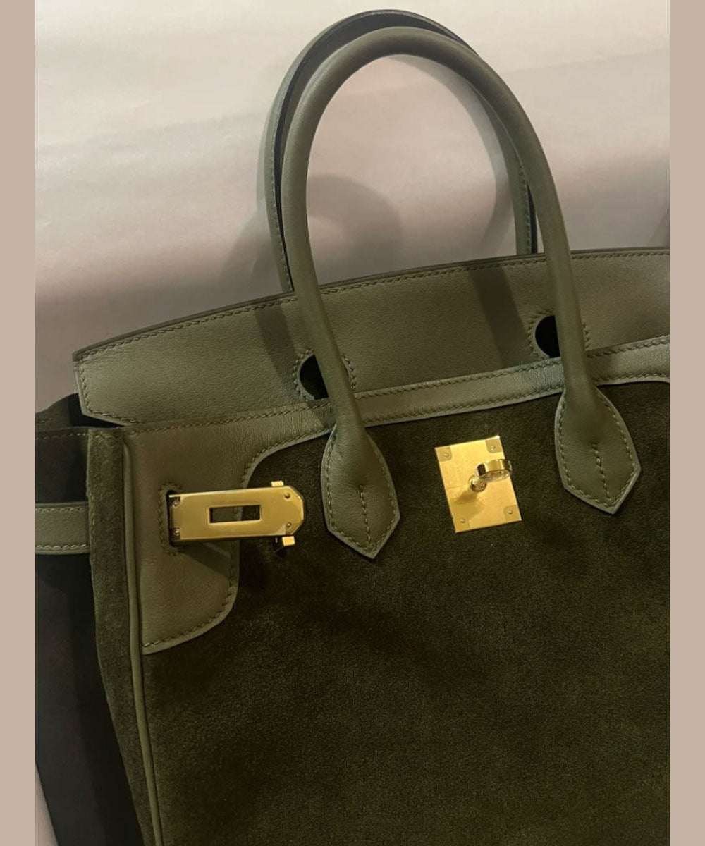 Classy Tea Green Solid Durable Large Capacity Fine Suede Tote Handbag