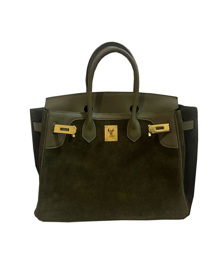 Classy Tea Green Solid Durable Large Capacity Fine Suede Tote Handbag