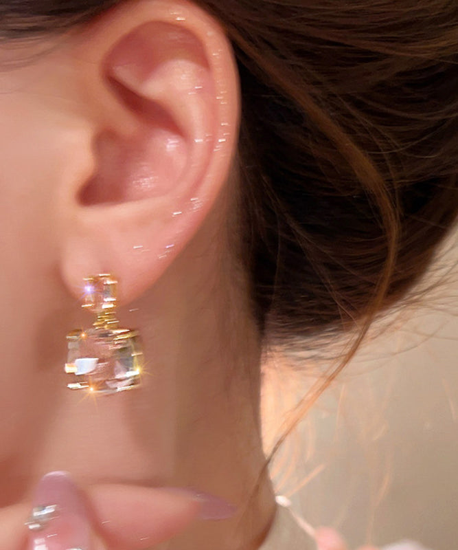 Classy Transparent Color Copper Overgild Crystal Drop Earrings
