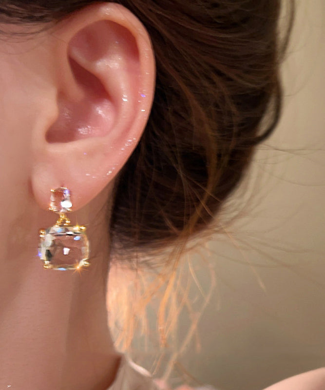 Classy Transparent Color Copper Overgild Crystal Drop Earrings