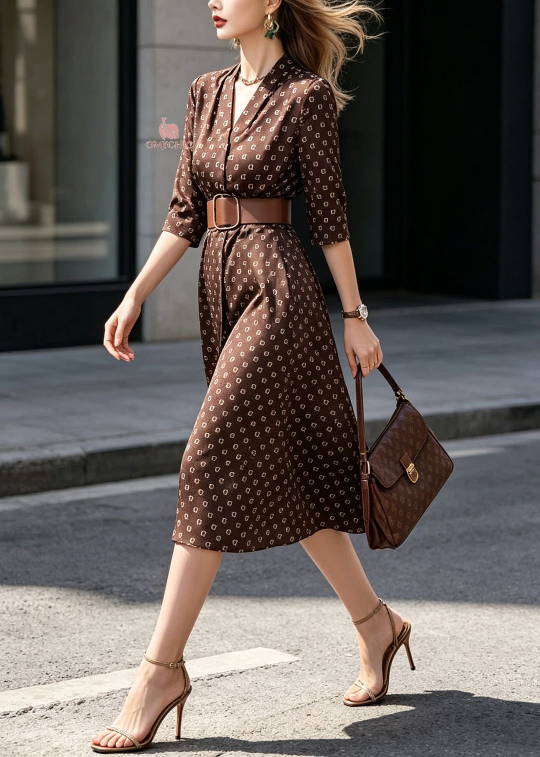 Classy V Neck Print Sashes Silk Long Dress Summer