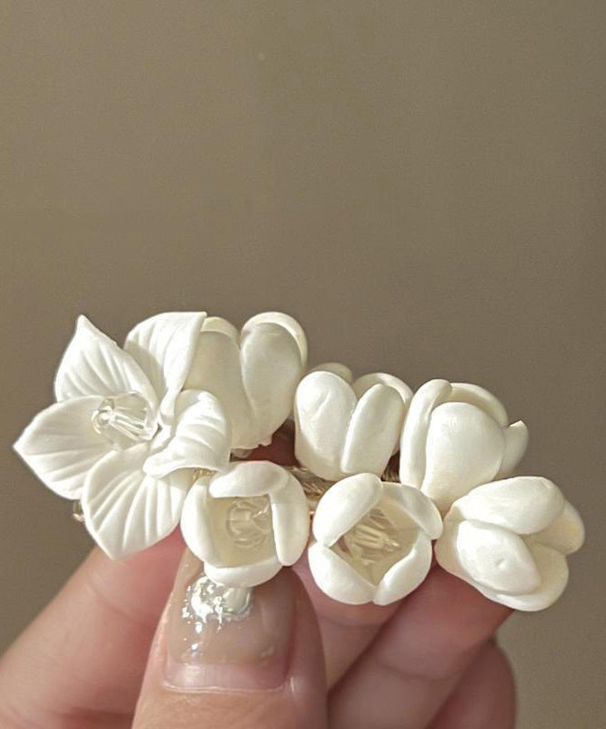 Classy White Alloy Crystal Floral Hairpin