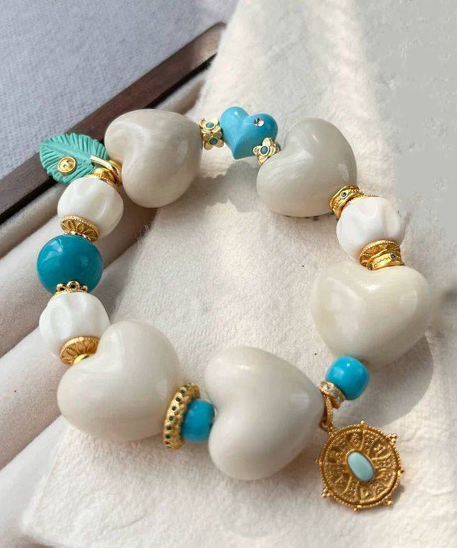 Classy White Copper Alloy Love Cloisonne Charm Bracelet - Omychic