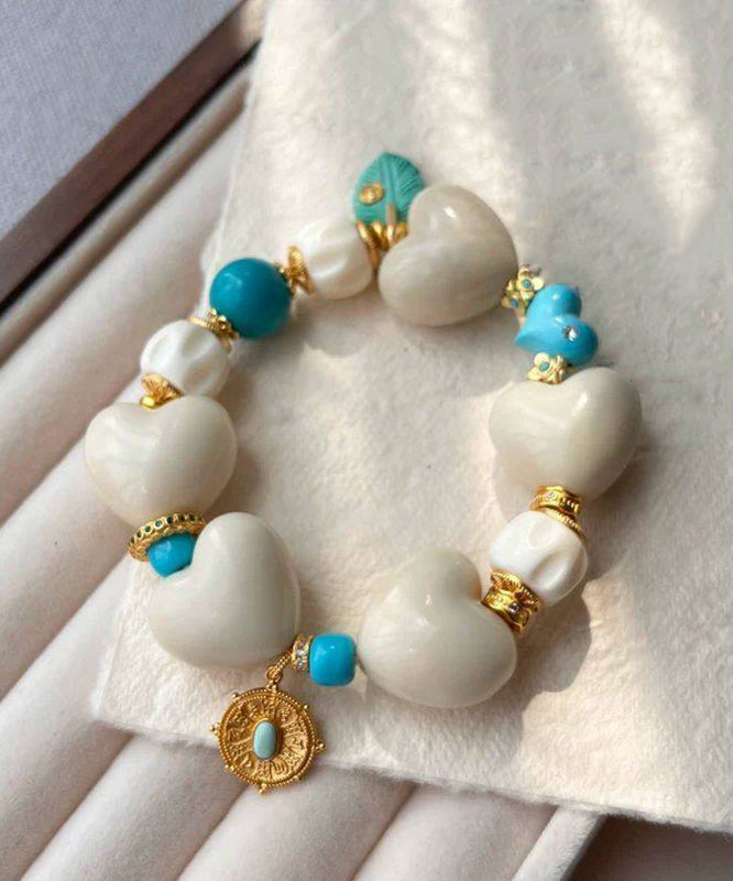 Classy White Copper Alloy Love Cloisonne Charm Bracelet - Omychic