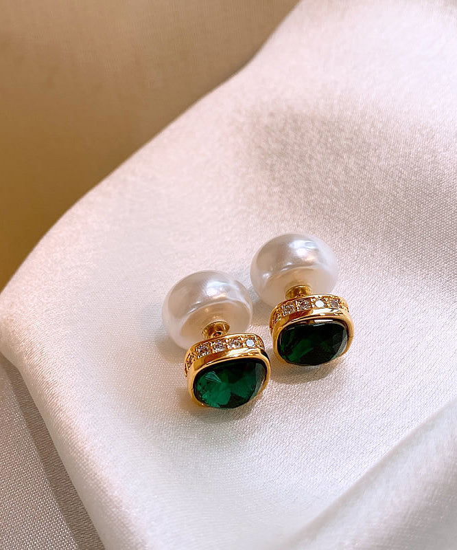 Classy White Copper Alloy Zircon Pearl Stud Earrings