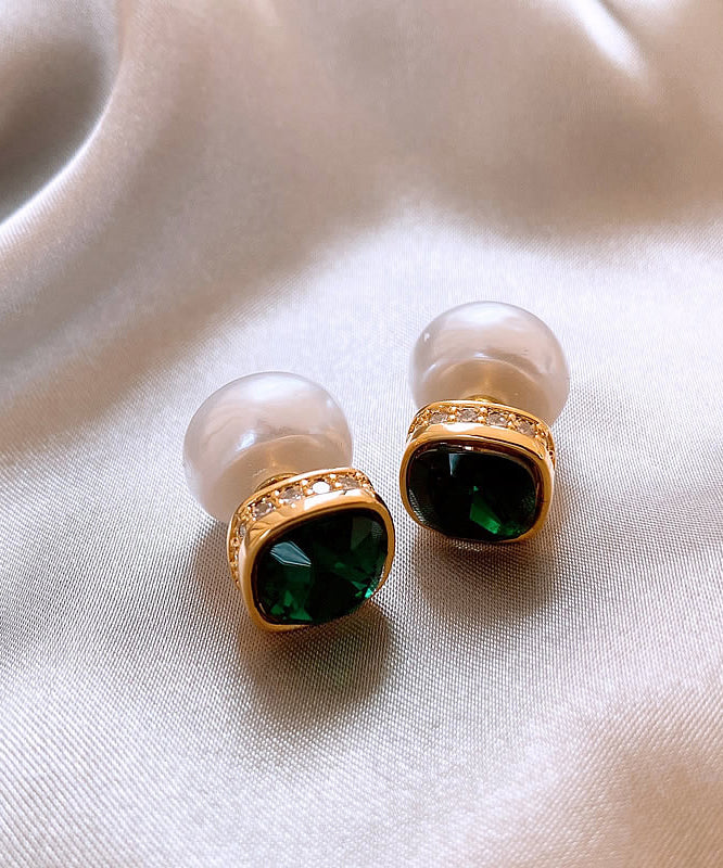 Classy White Copper Alloy Zircon Pearl Stud Earrings