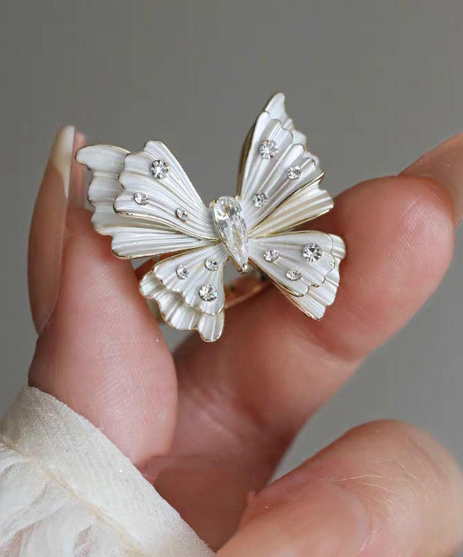 Classy White Copper Zircon Butterfly Brooches - Omychic