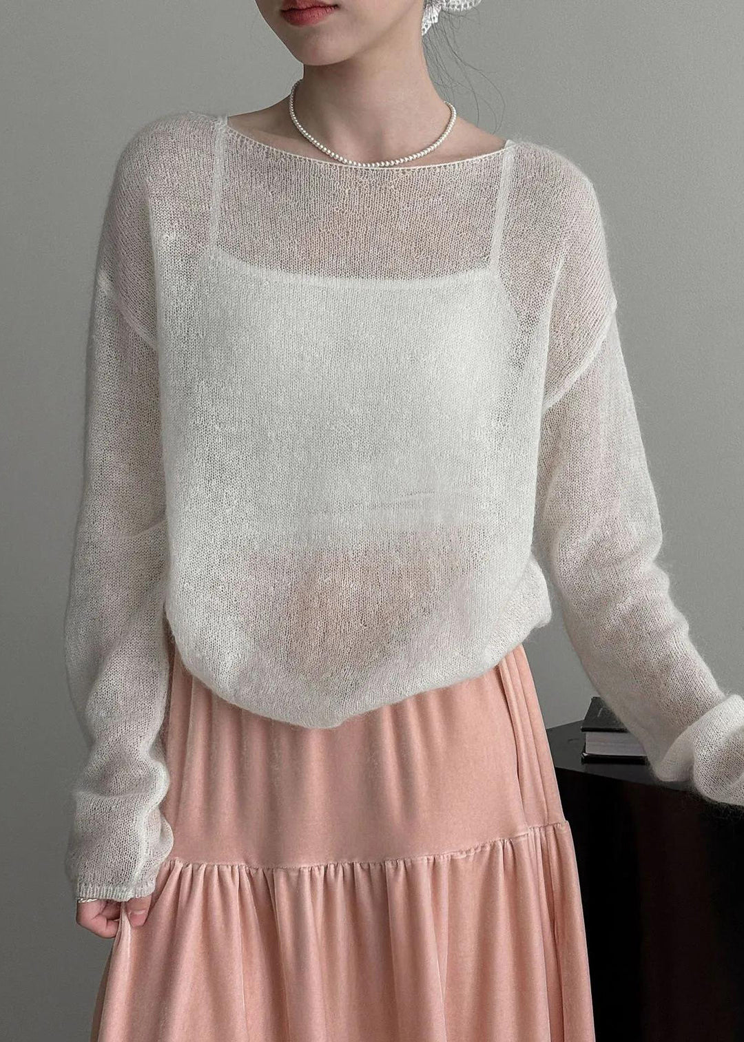 Classy White Hollow Out Knit Blouse Top Spring