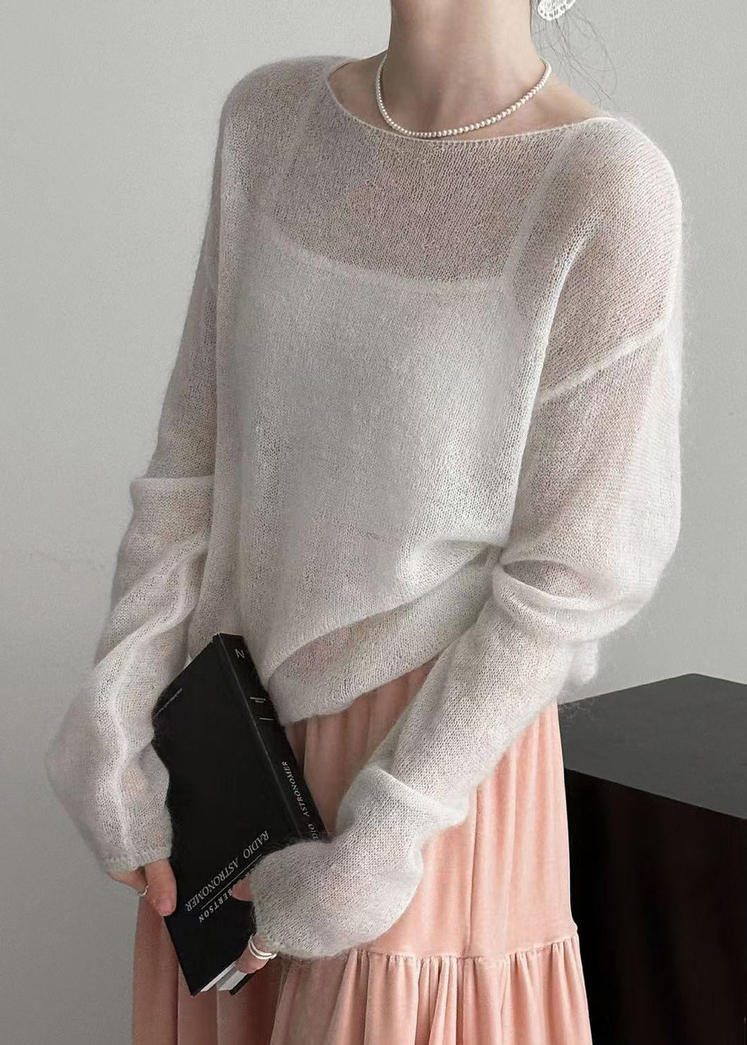 Classy White Hollow Out Knit Blouse Top Spring