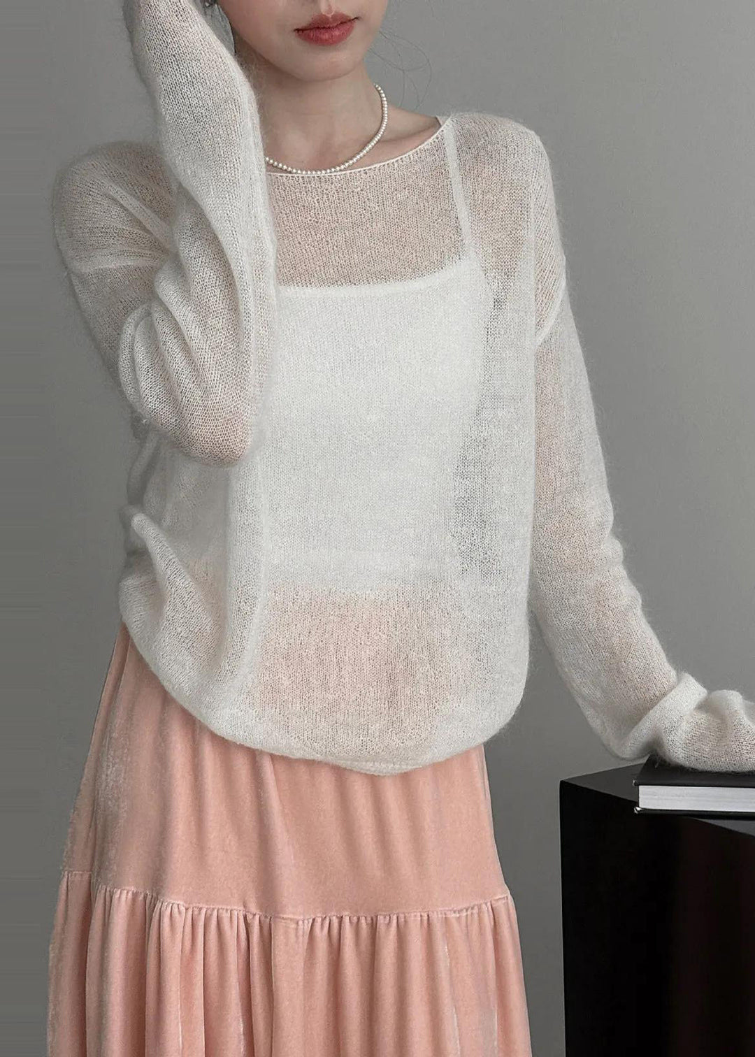 Classy White Hollow Out Knit Blouse Top Spring
