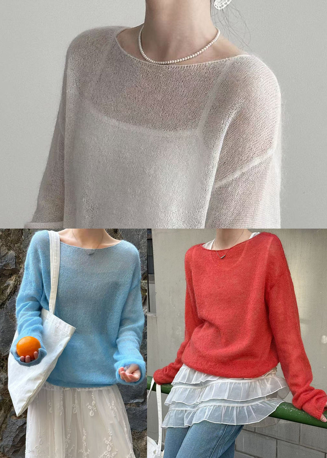 Classy White Hollow Out Knit Blouse Top Spring