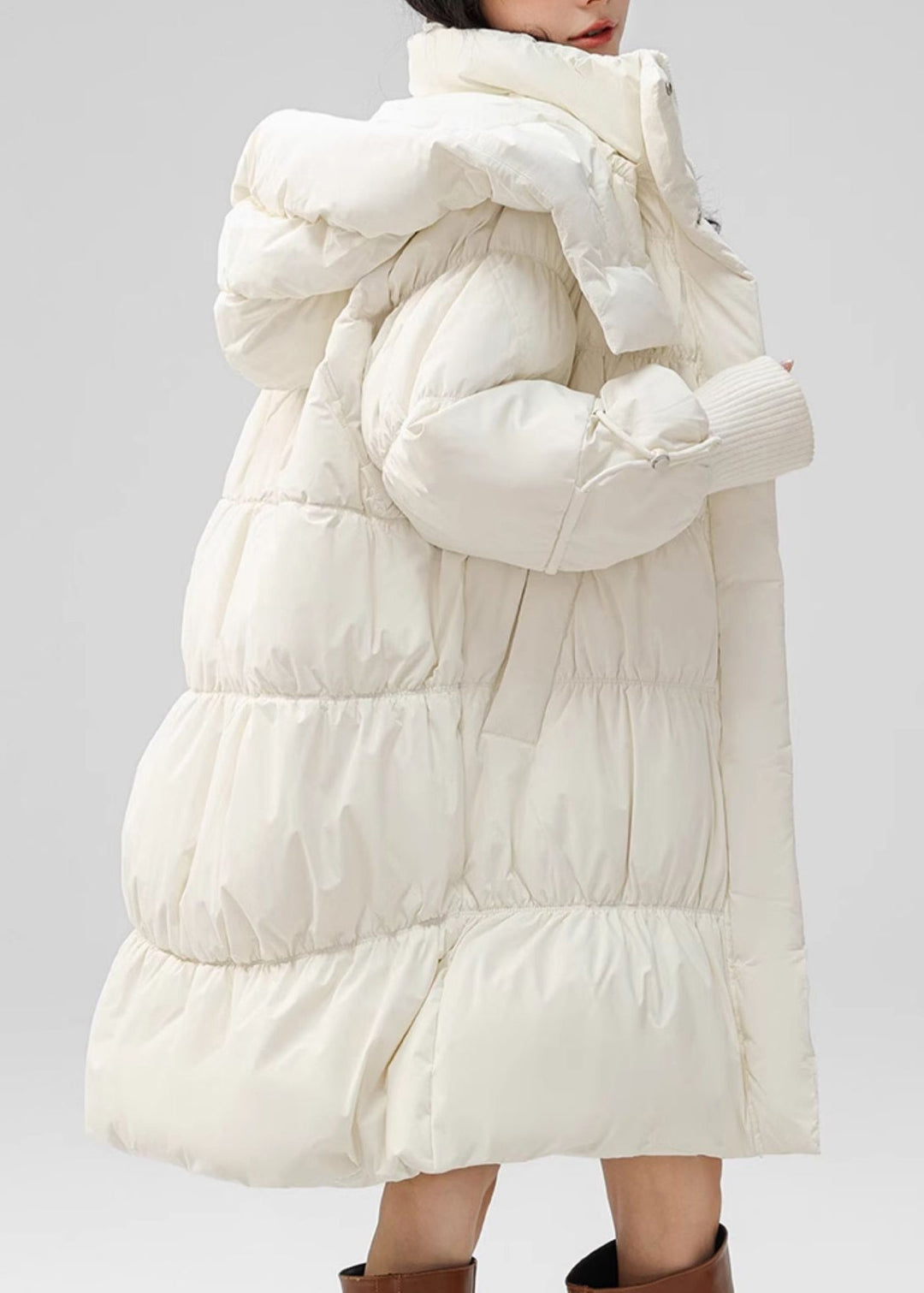 Classy White Hooded Wrinkled Duck Down Down Coat Winter