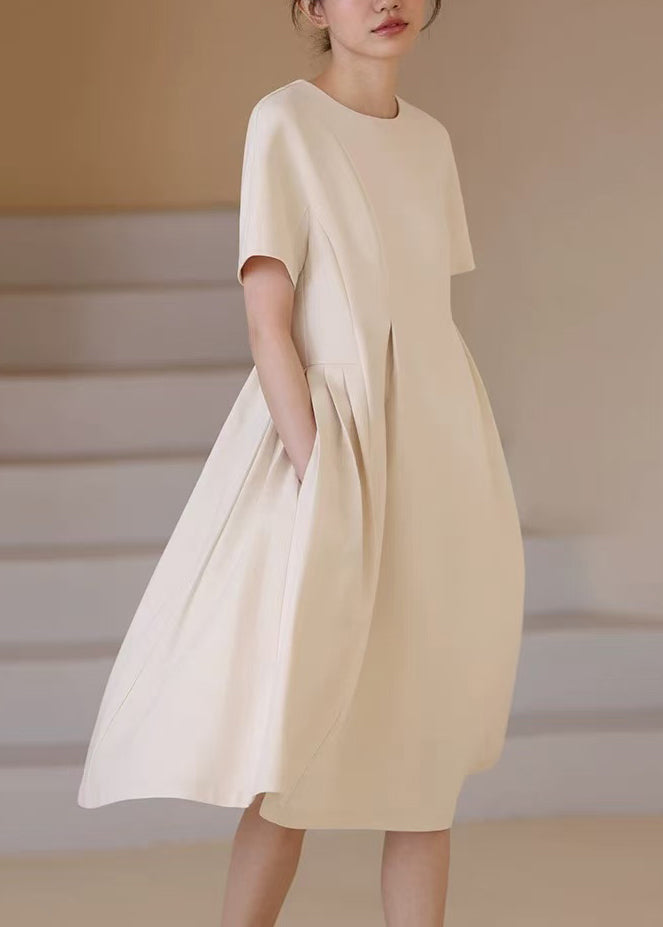 Classy White O-Neck Exra Large Hem Dresses Short Sleeve