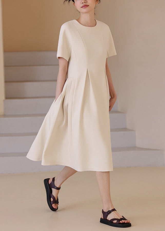 Classy White O-Neck Exra Large Hem Dresses Short Sleeve