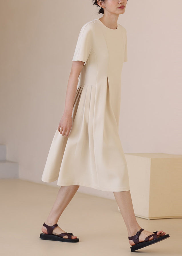 Classy White O-Neck Exra Large Hem Dresses Short Sleeve