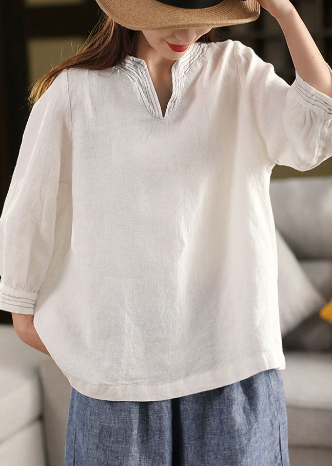 Classy White Oversized Linen Shirt Tops Fall