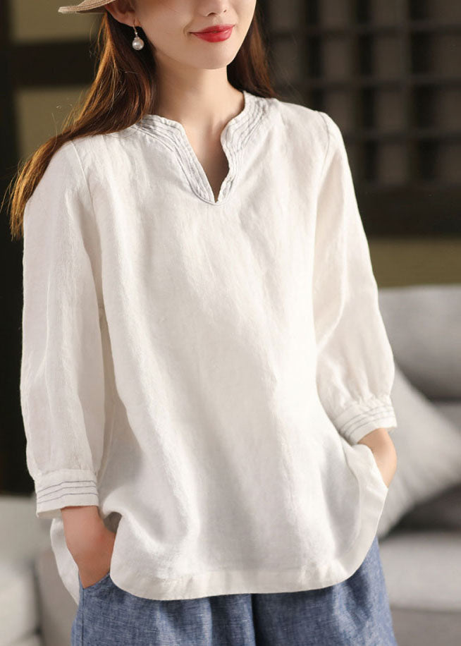 Classy White Oversized Linen Shirt Tops Fall