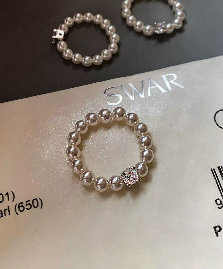 Classy White Pearl Fine Zircon Elastic Ring - Omychic