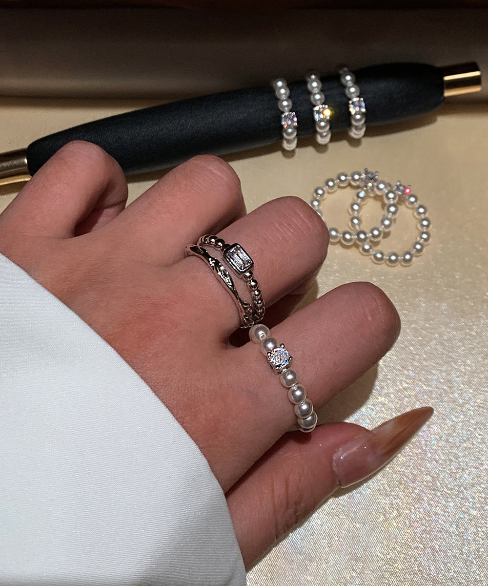 Classy White Pearl Fine Zircon Elastic Ring - Omychic