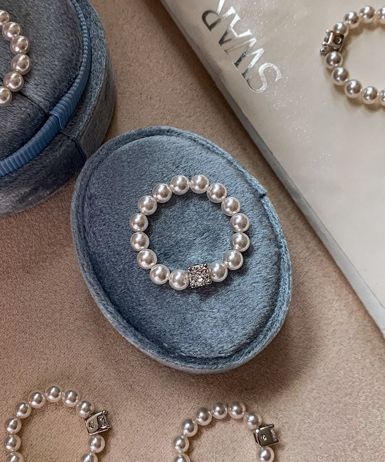 Classy White Pearl Fine Zircon Elastic Ring - Omychic