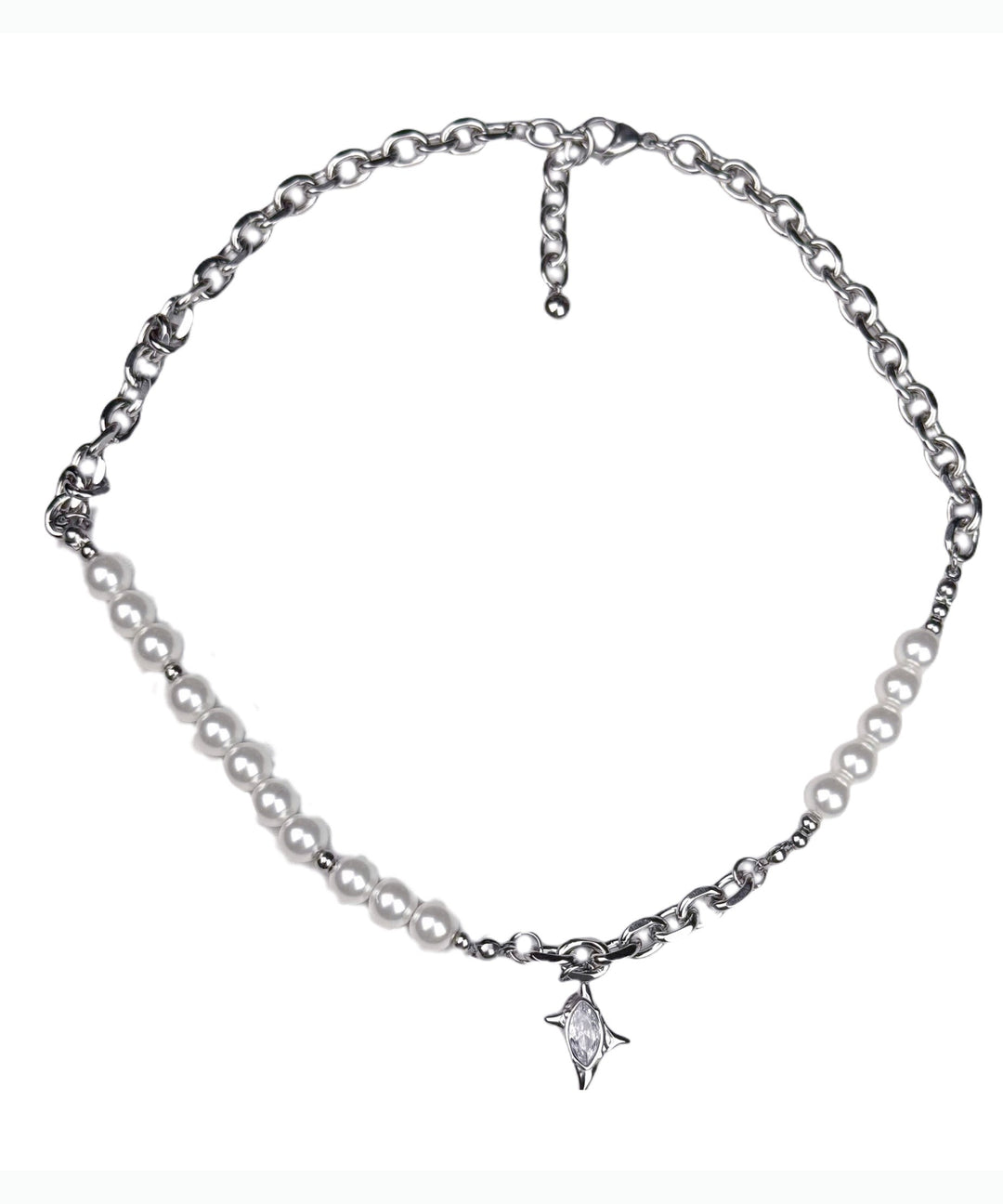 Classy White Pearl Patchwork Tungsten Steel Zircon Pendant Choker