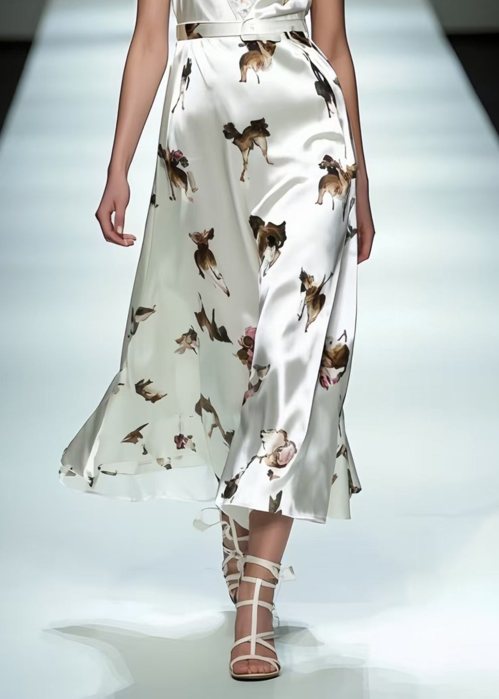 Classy White Print Draping Silk Cami Dresses Summer
