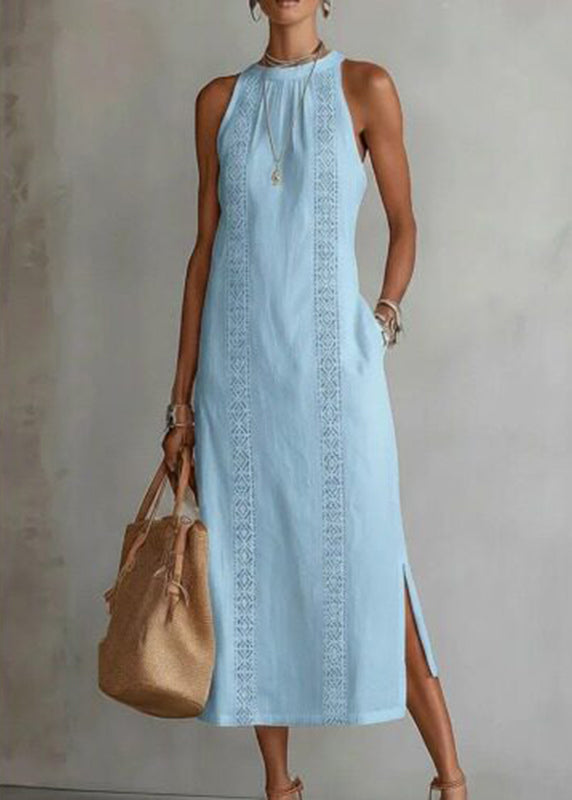 Classy White Print Side Open Long Dresses Summer