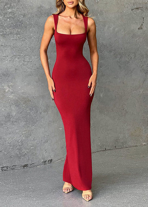Classy White Square Collar Slim Fit Cotton Maxi Dresses Summer