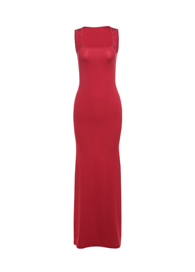 Classy White Square Collar Slim Fit Cotton Maxi Dresses Summer