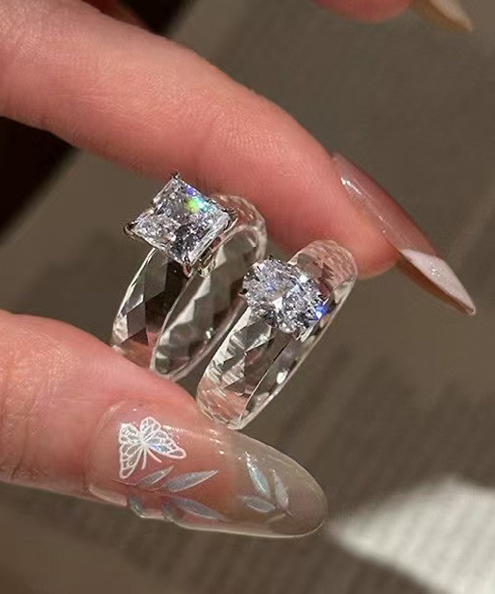 Classy White Square Zircon Imitation Crystal Rings