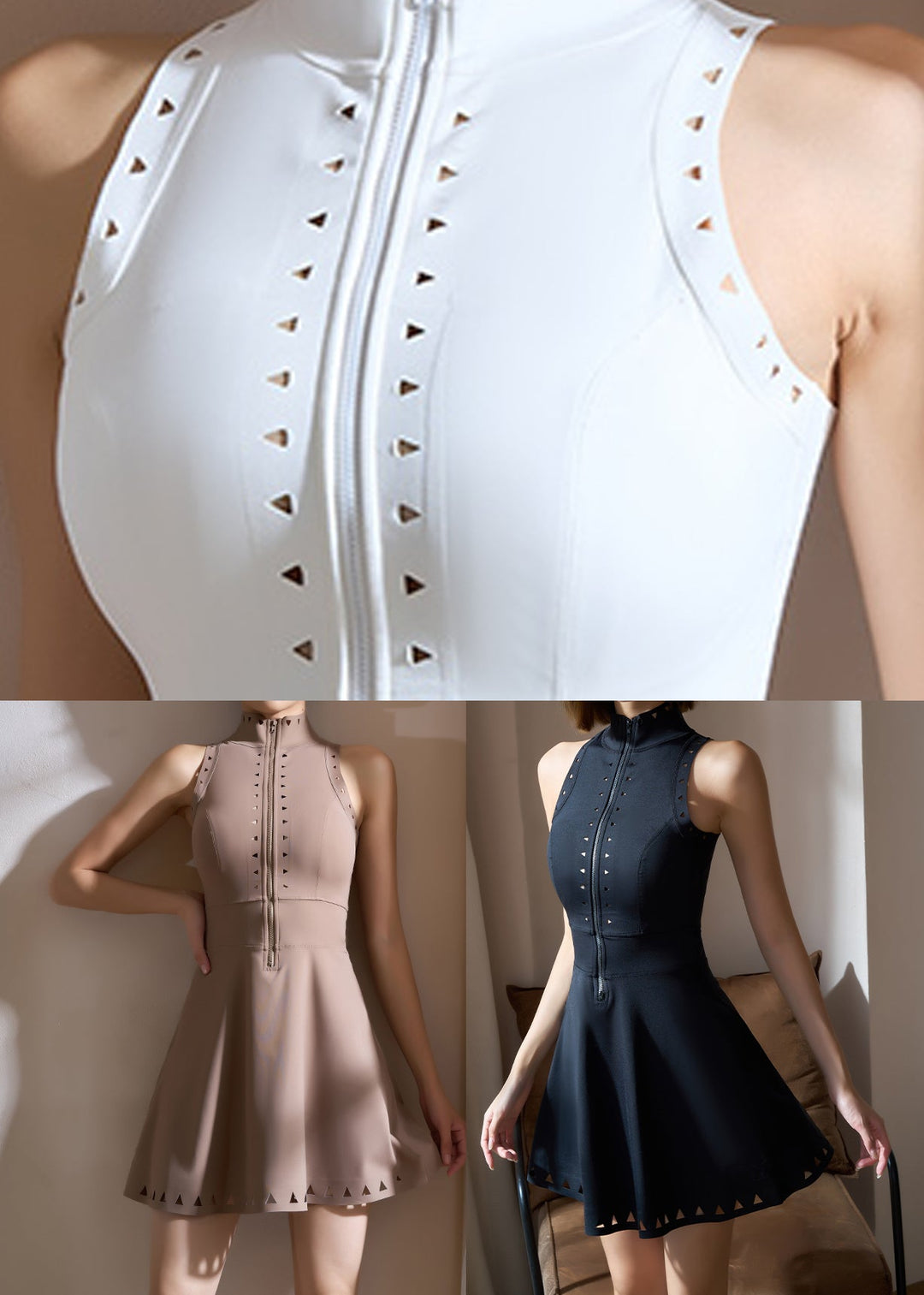 Classy White Stand Collar Patchwork Tennis Dress