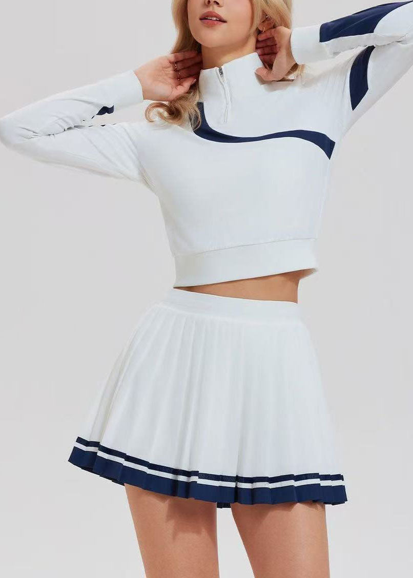 Classy White Stand Neck Tennis Sportswear Two-Piece Set Long Sleeve