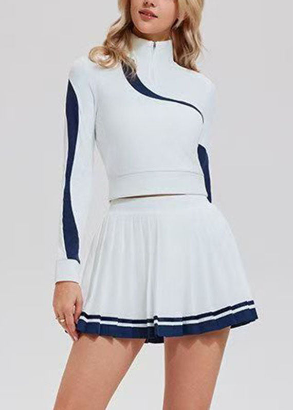 Classy White Stand Neck Tennis Sportswear Two-Piece Set Long Sleeve