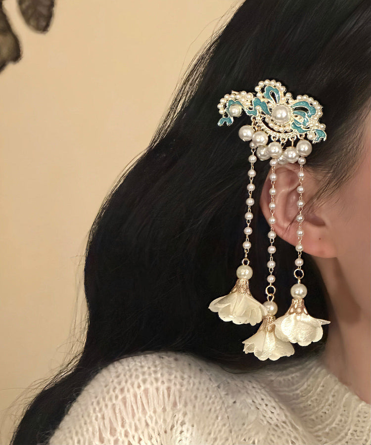 Classy White Sterling Silver Overgild Enameling Floral Tassel A Pair Hairpin - Omychic