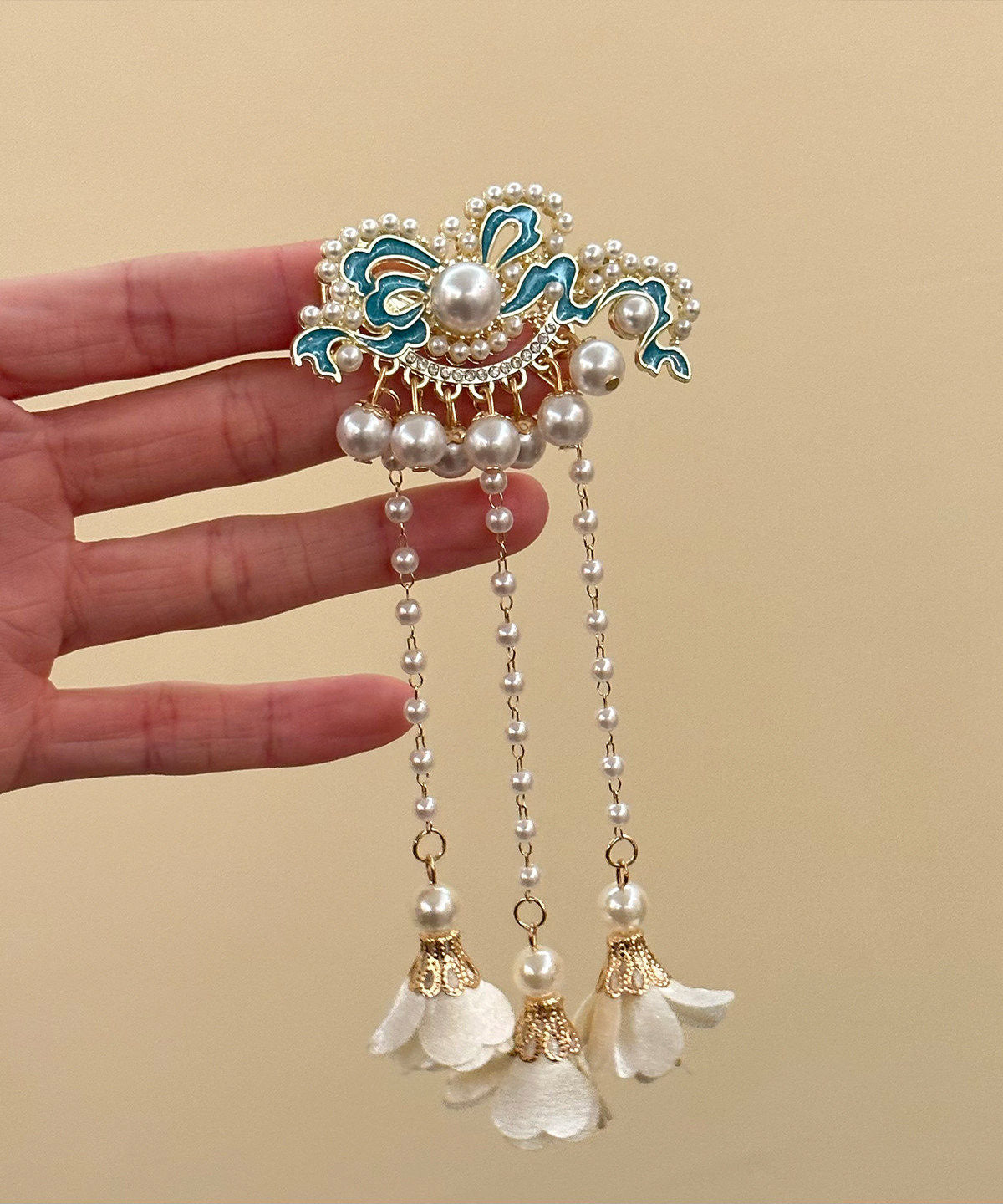 Classy White Sterling Silver Overgild Enameling Floral Tassel A Pair Hairpin - Omychic