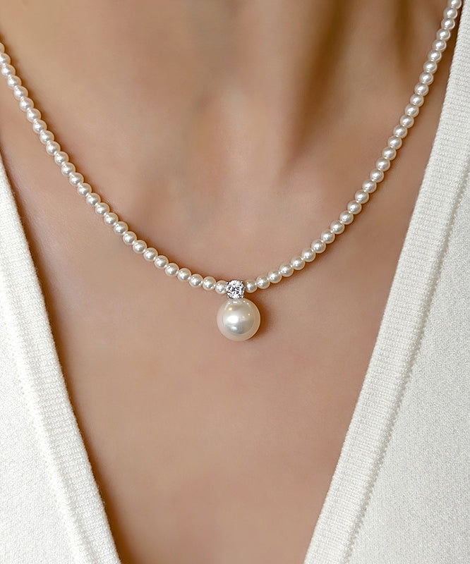 Classy White Sterling Silver Pearl Pendant Necklace