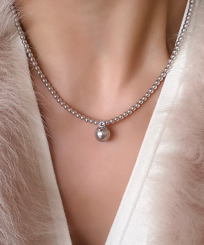 Classy White Sterling Silver Pearl Pendant Necklace