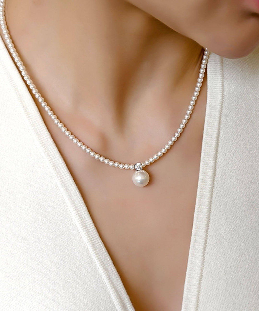 Classy White Sterling Silver Pearl Pendant Necklace