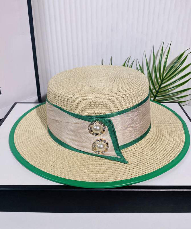 Classy White Versatile Silk Pearl Straw Woven Cloche Hat Summer