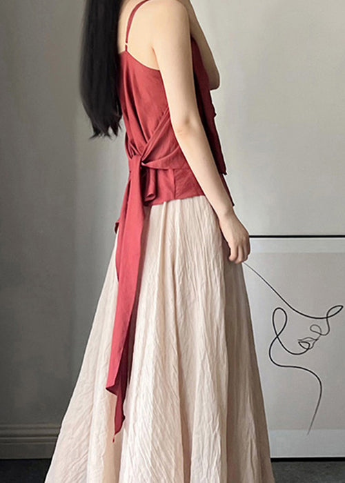 Classy Wine Red Asymmetrical Solid Cotton Spaghetti Strap Tank Sleeveless