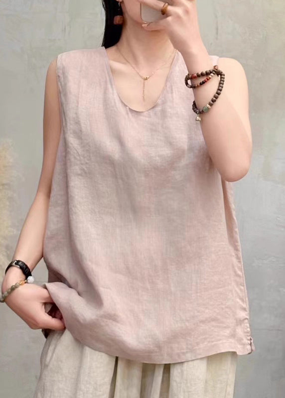Classy Wine Red Side Open Solid Linen Tops Sleeveless