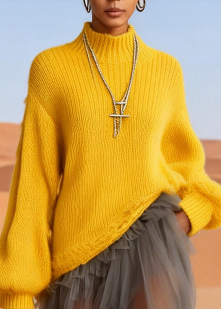 Classy Yellow Asymmetrical Patchwork Tulle Sweater Dress Winter