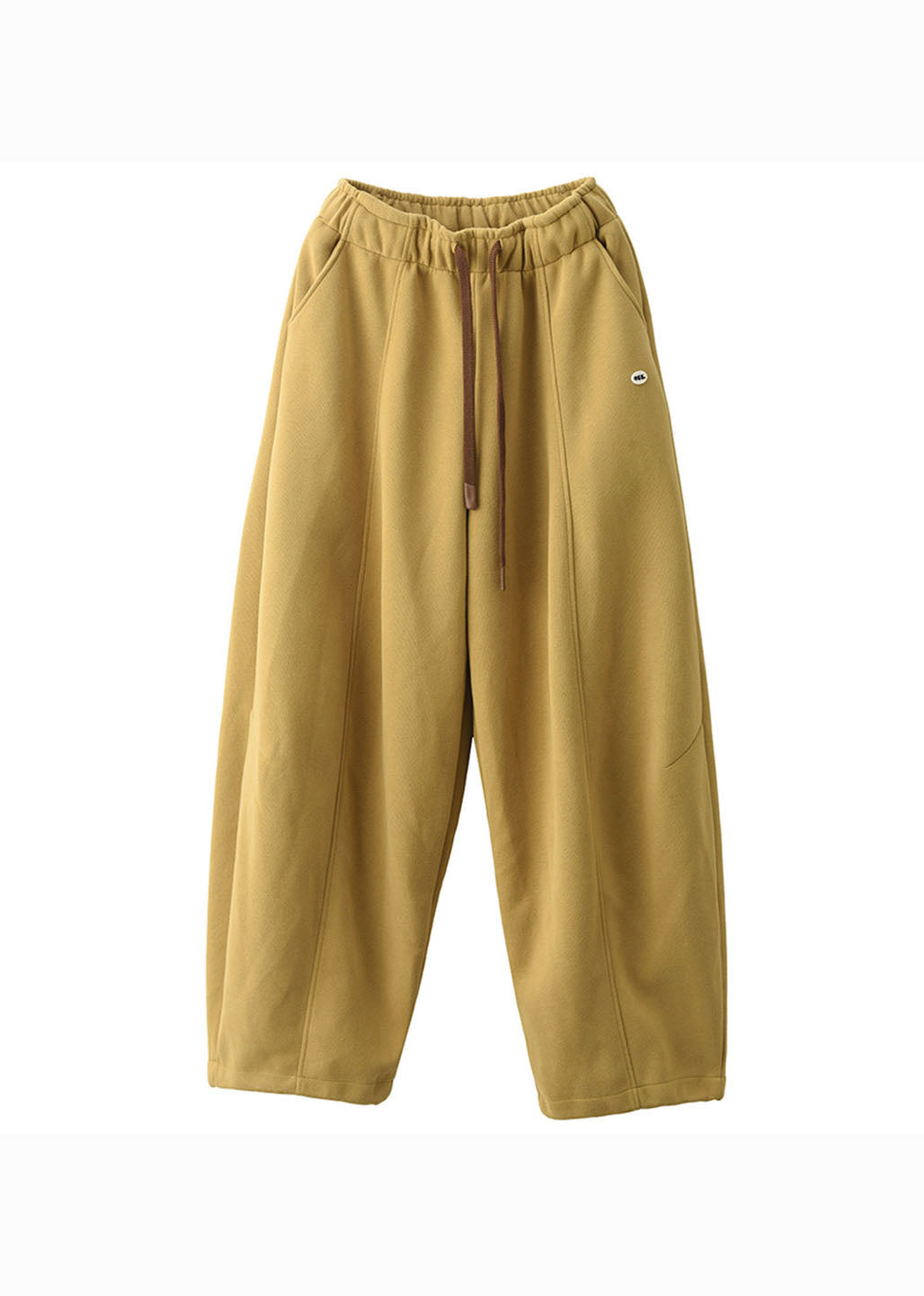Classy Yellow Elastic Waist Drawstring Thick Cotton Pants Fall