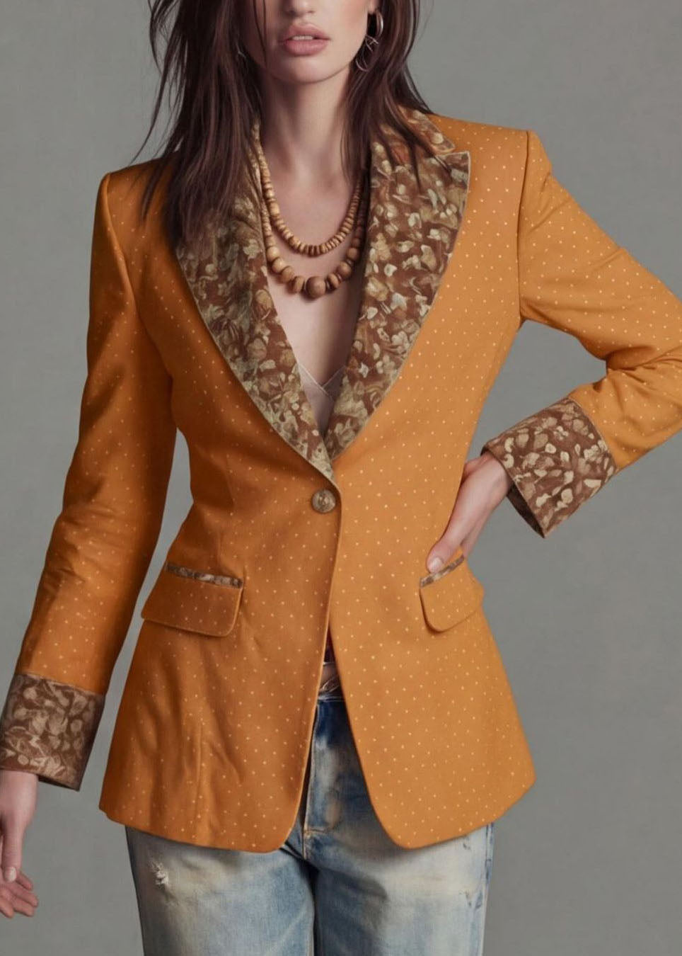 Classy Yellow Peter Pan Collar Print Cotton Suit Coats Fall